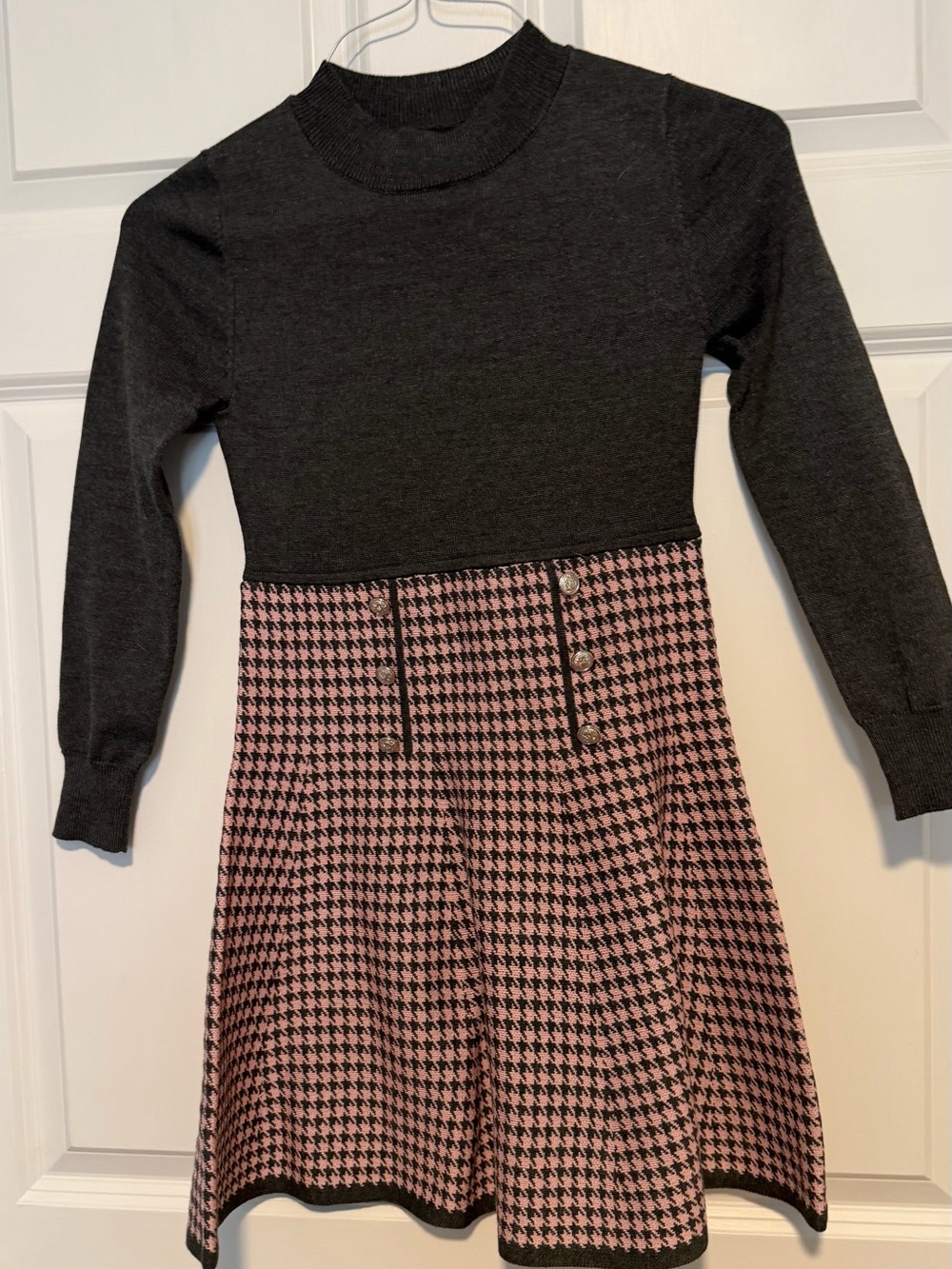 Amy Byer Charcoal Top with Pink Houndstooth Skirt Dress
